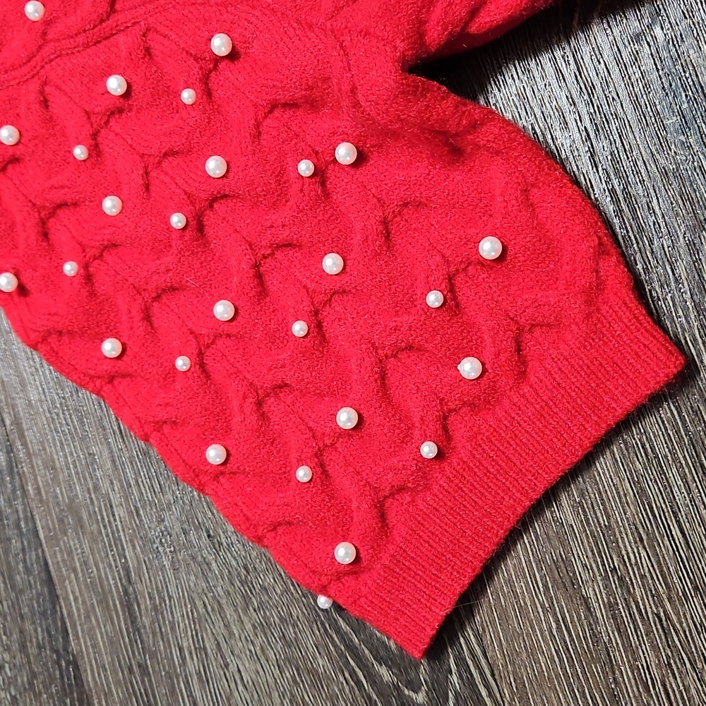 Nanette Lepore Women's Pearl Knit Red Crew Neck Sweater Large - Picture 3 of 8